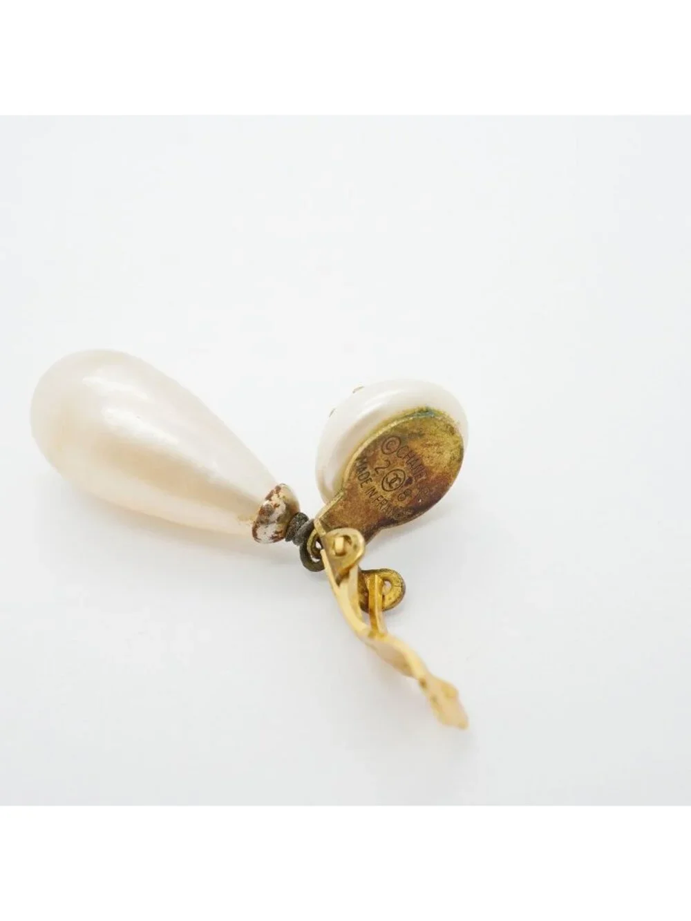 Chanel Earrings Vintage CC Logo Gold Plated Faux Pearl